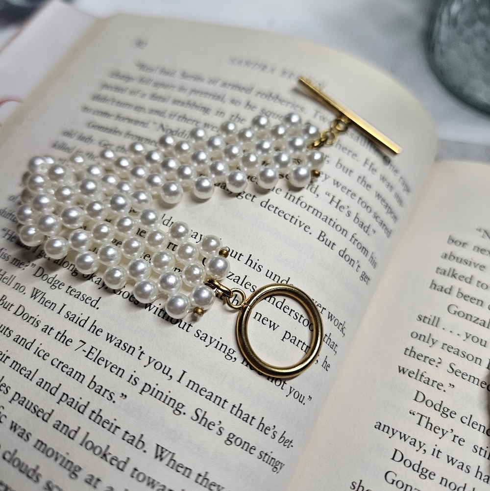Triple-Strand Pearl Bracelet with Gold Toggle